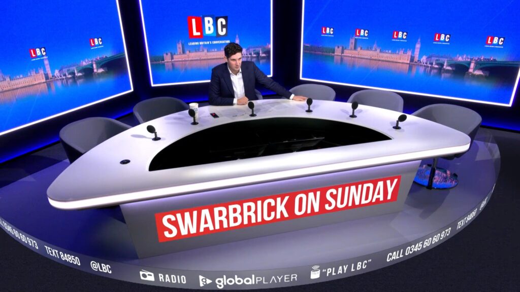 LBC Millbank studio with Swarbrick on Sunday branding. Credit: Global